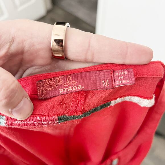 [Prana] Red Embroidered Lahela Coverup Tunic Mini Dress Long Sleeves Sz Medium M - Picture 11 of 13